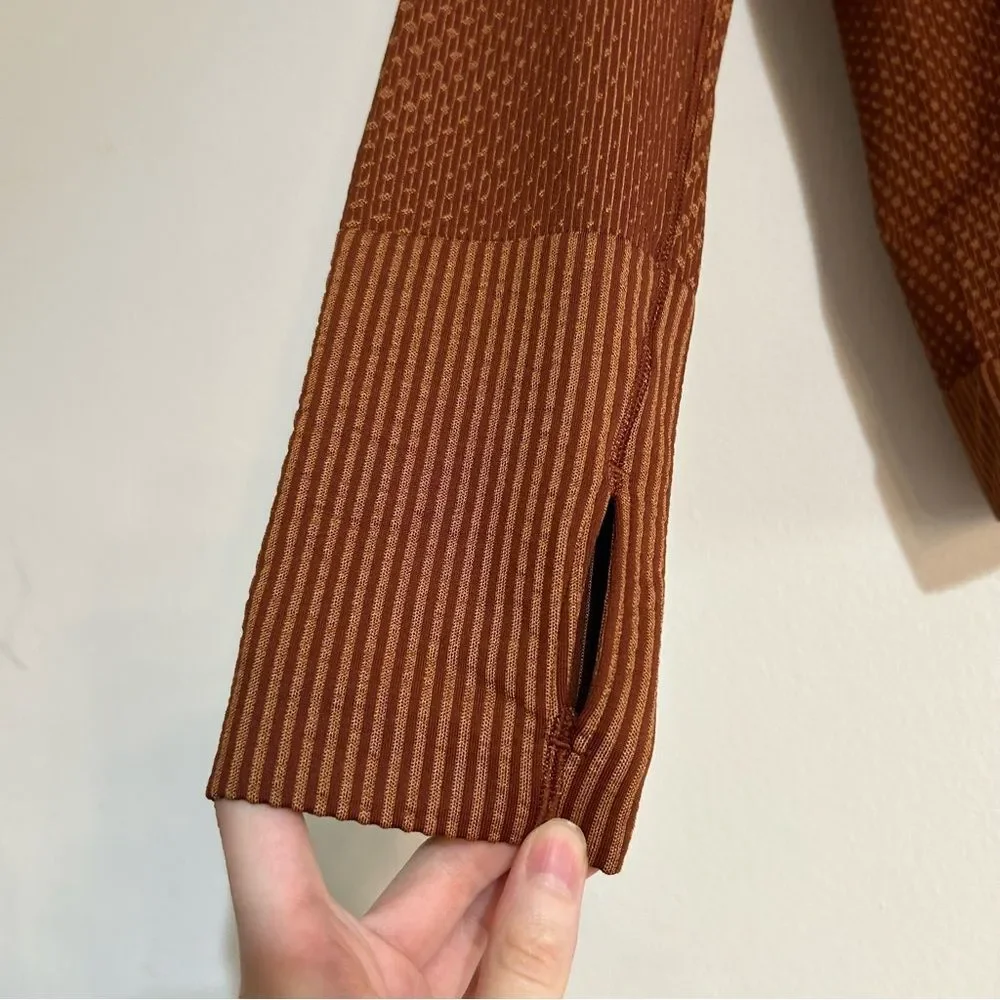 Lululemon Rest Less Pullover Top Grid Warp Date Brown / Desert Sun Size 12